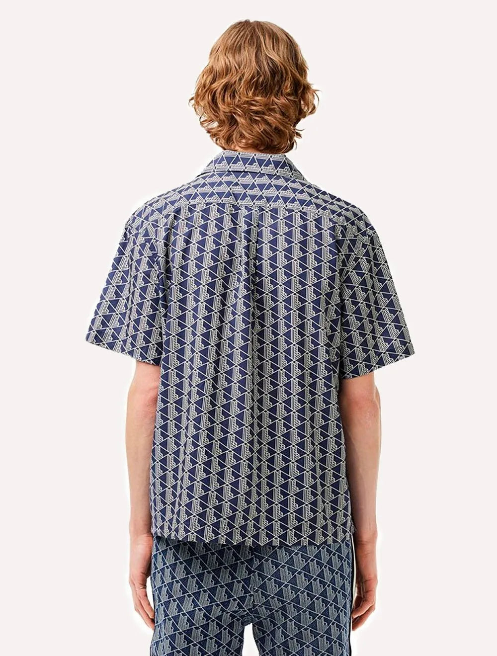 Camisa Lacoste Masculina Relaxed Manga Curta Monogram Icons Azul Marinho