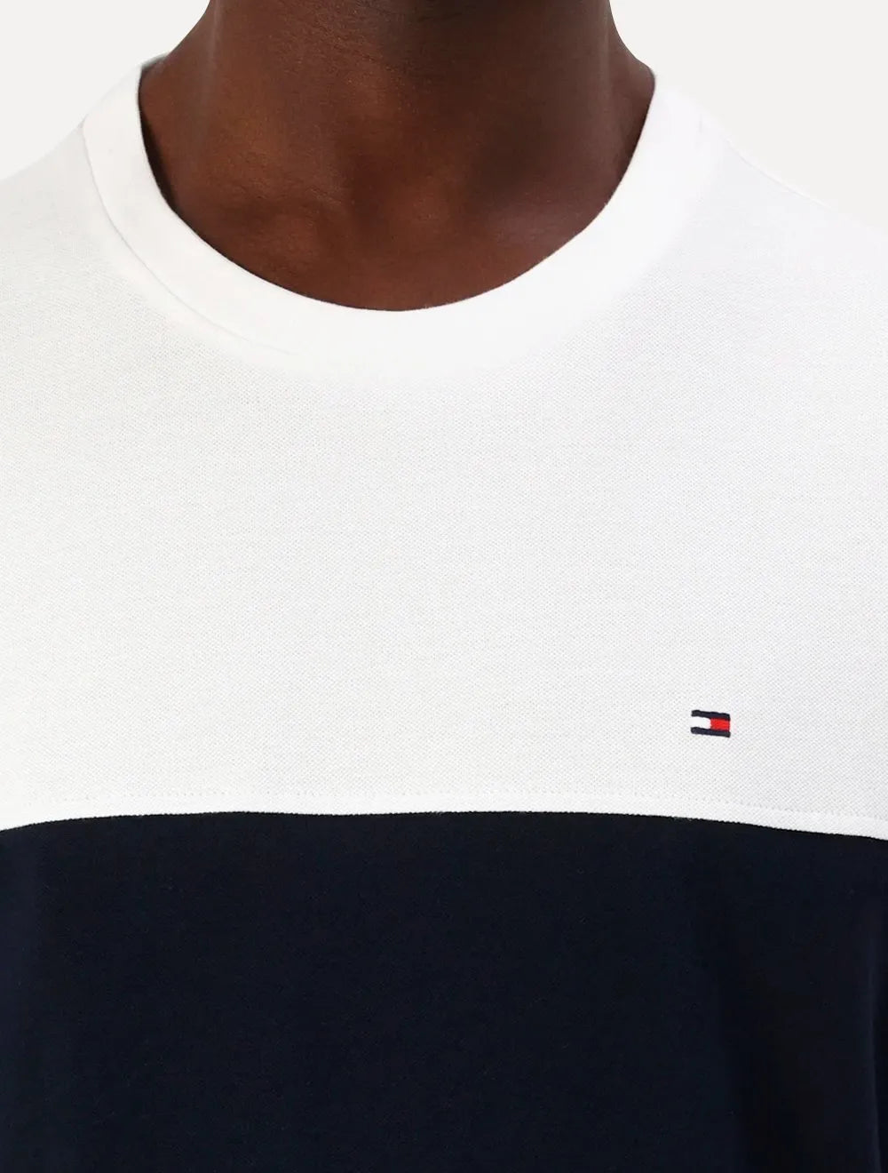 Camiseta Tommy Hilfiger Masculina Piquet Global Stripe Colourblock White Marinho