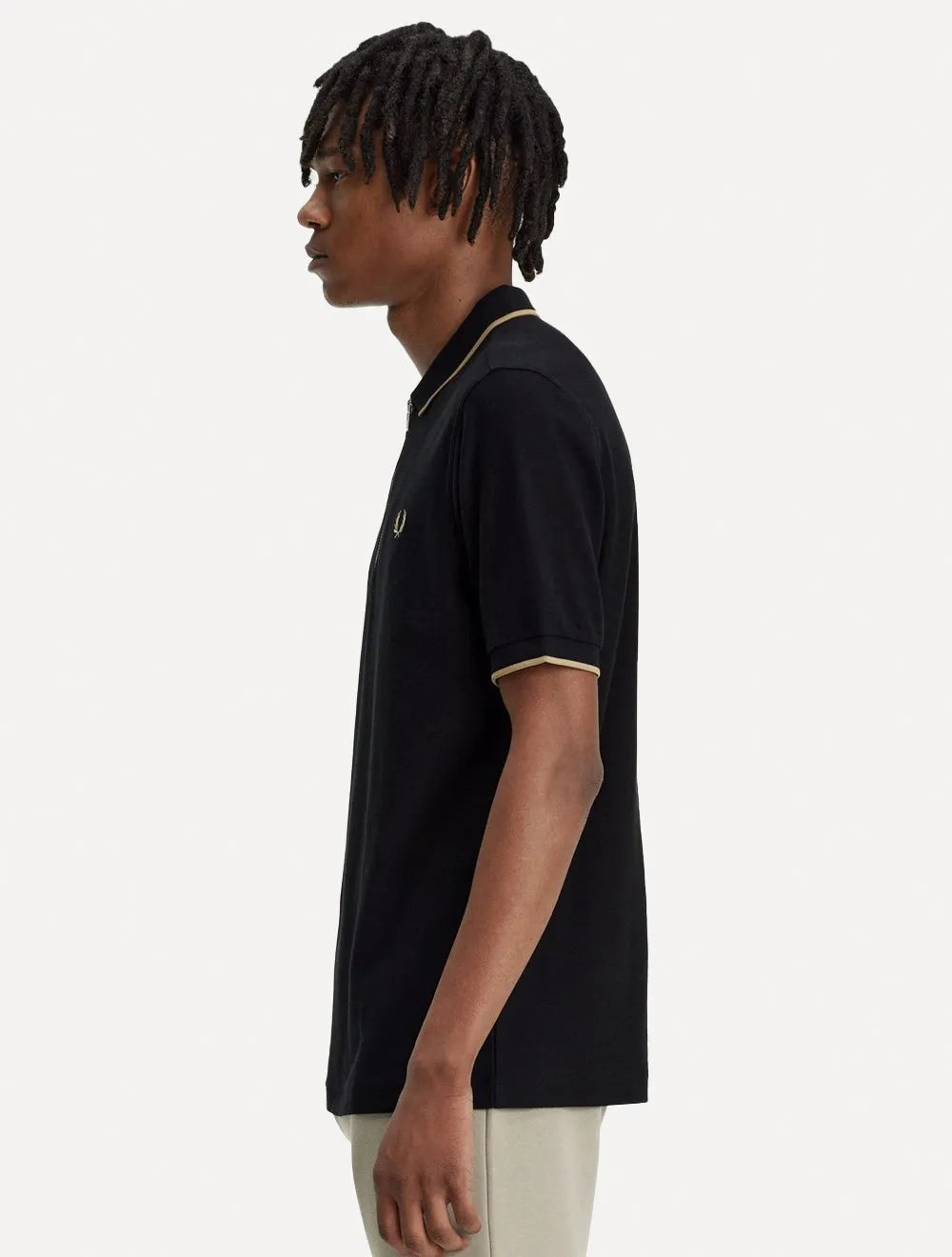 Polo Fred Perry Masculina Crepe Pique Zip Neck Preta
