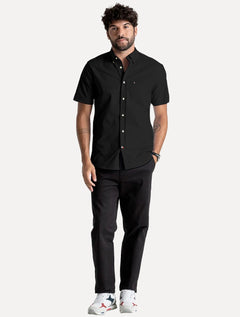 Camisa Tommy Hilfiger Masculina Manga Curta Regular Pocket Poplin Preta