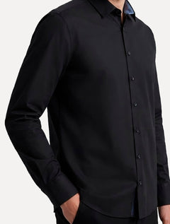 Camisa Dudalina Masculina Slim Superfine Cotton Mono Logo Lisa Tricoline Preta