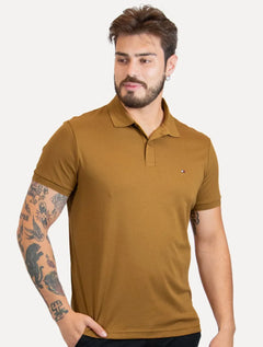 Polo Tommy Hilfiger Masculina Malha Liquid Cotton Essential Marrom