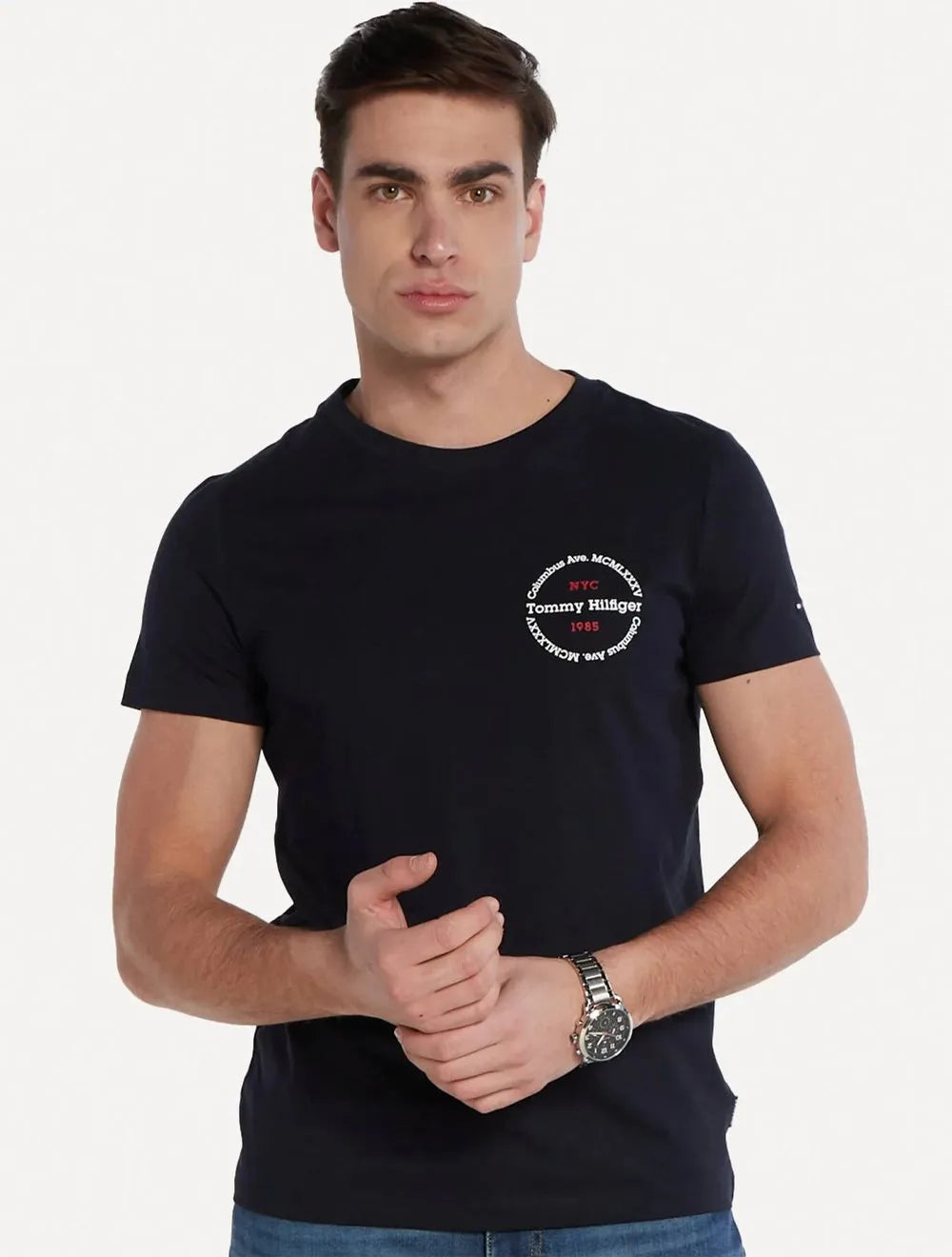 Camiseta Tommy Hilfiger Masculina Columbus Roundle Logo Azul Marinho