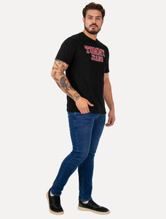 Camiseta Tommy Jeans Masculina Regular College Print Preta