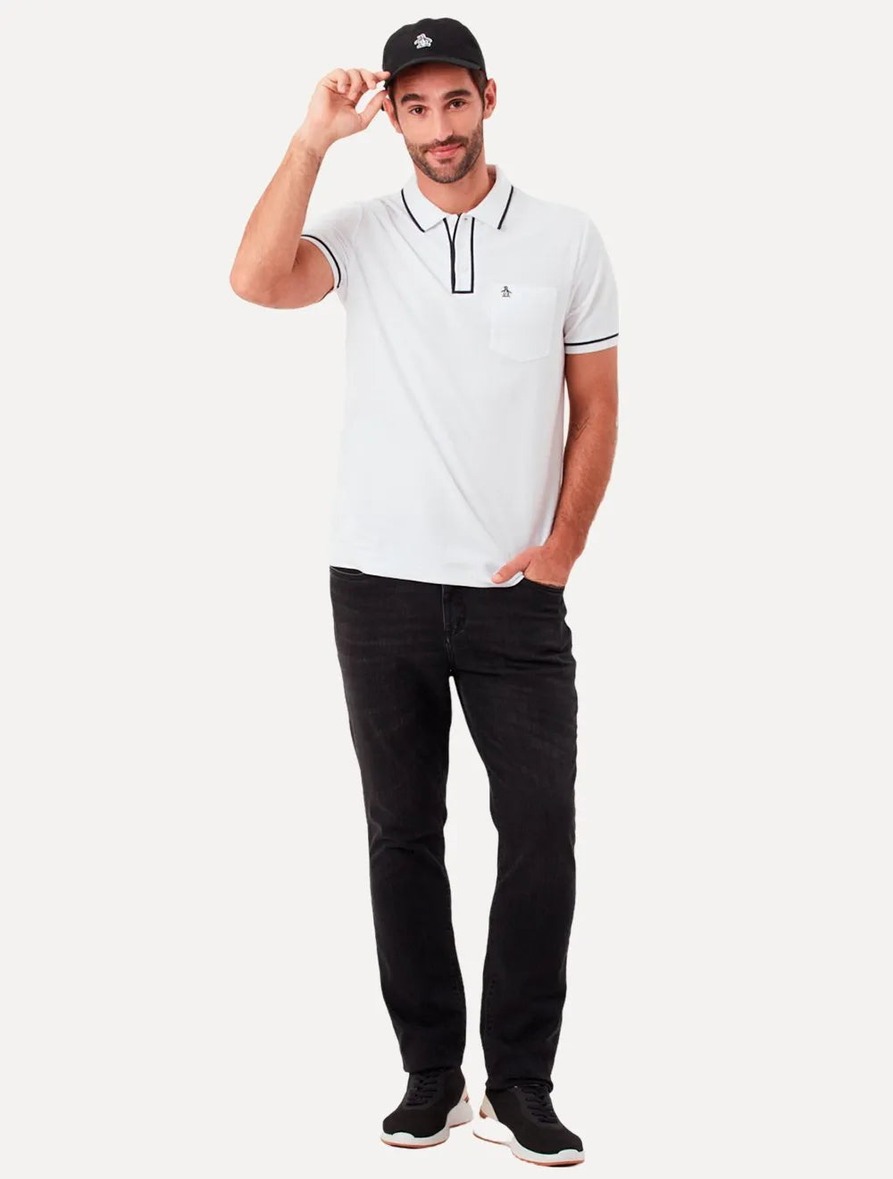 Polo Original Penguin Masculina Piquet Lisa Friso Original Branca