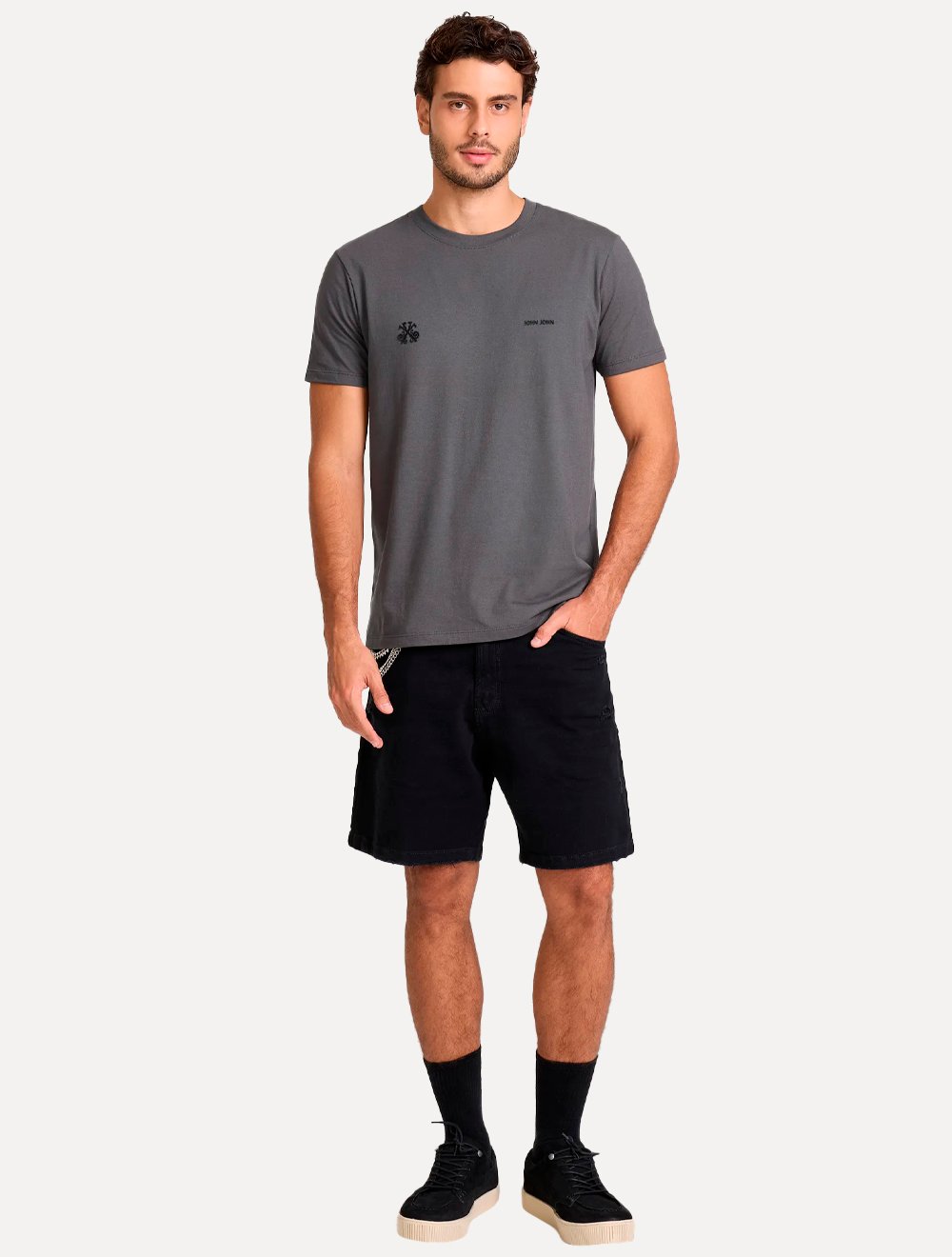 Camiseta John John Masculina Slim Fit Key Floc Cinza Médio