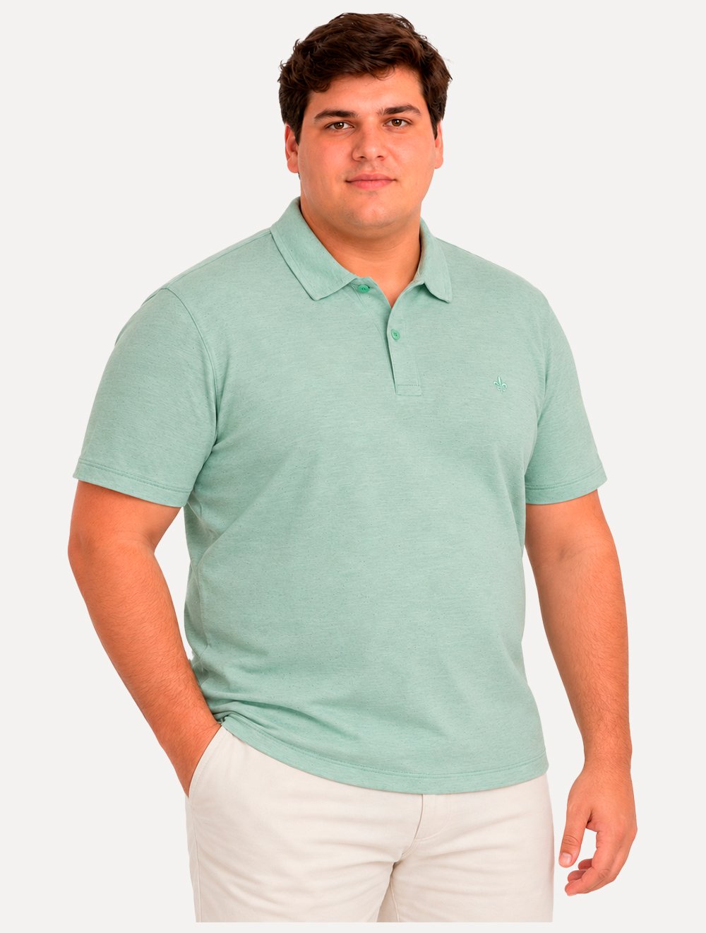 Camisa Polo Dudalina Masculina Plus Size Malha Cotton Linho Verde Médio