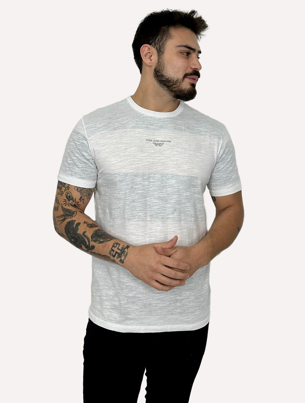 Camiseta John John Masculina Regular Noise Block Branca/Cinza