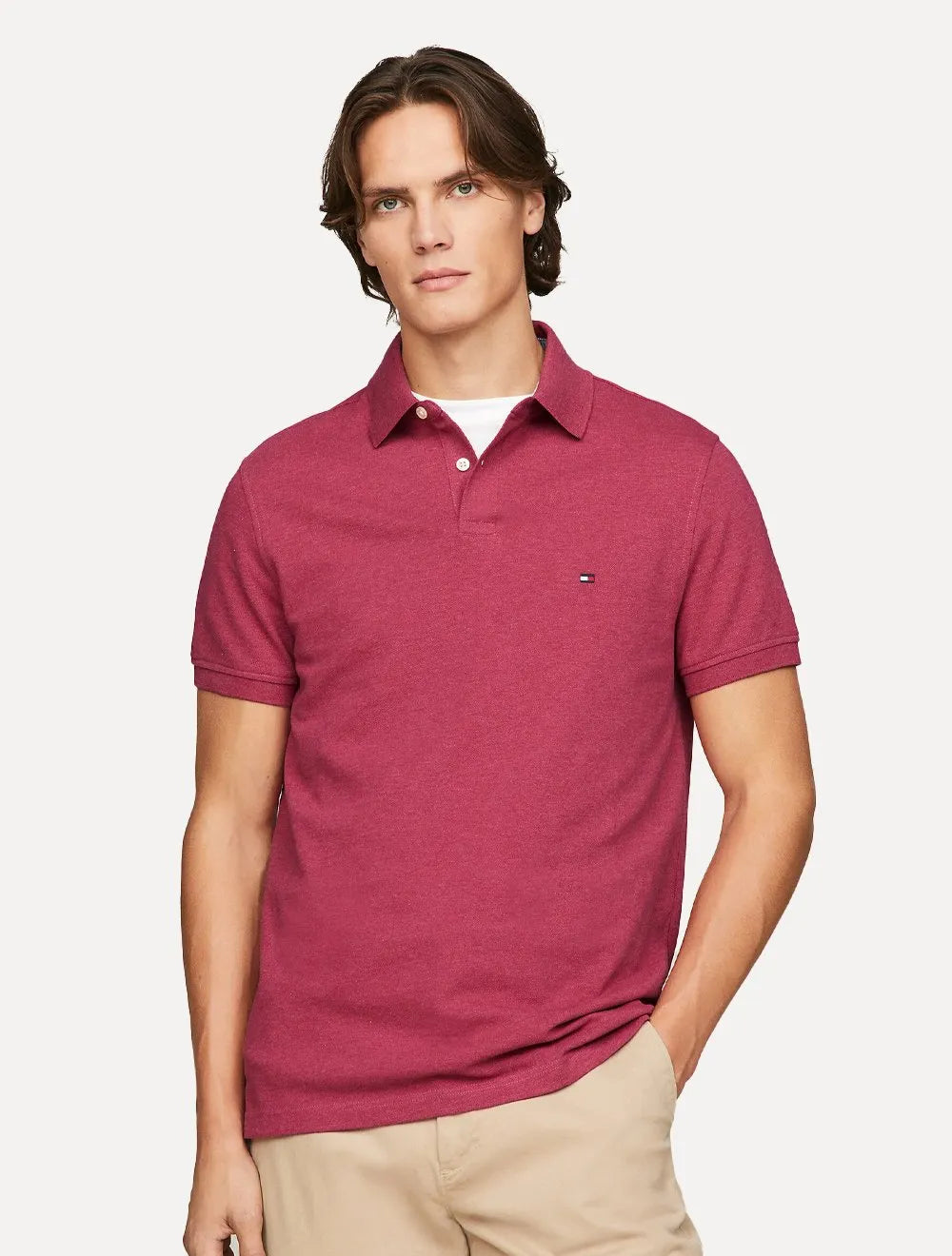 Polo Tommy Hilfiger Masculina Regular Piquet 1985 Rosa Mescla