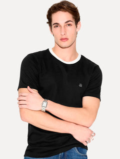 Camiseta John John Masculina Slim Fit Suedine Contrast Preto