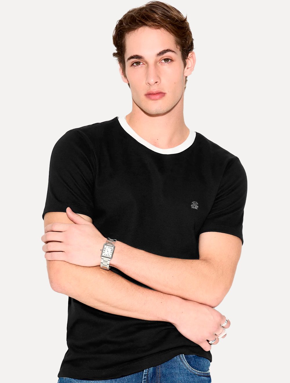 Camiseta John John Masculina Slim Fit Suedine Contrast Preto