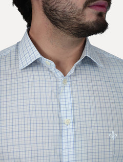 Camisa Dudalina Masculina Slim Superfine Cotton Xadrez Azul Claro
