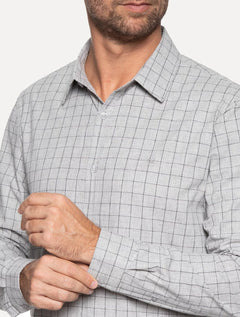 Camisa Calvin Klein Masculina Slim Heather Plaid Xadrez Cinza Mescla