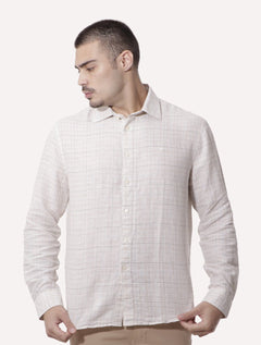 Camisa Ellus Masculina Regular Linen Blend Breeze Italian Xadrez Off-White