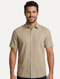Camisa John John Masculina Relaxed Manga Curta Cotton Cáqui Claro