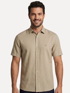 Camisa John John Masculina Relaxed Manga Curta Cotton Cáqui Claro