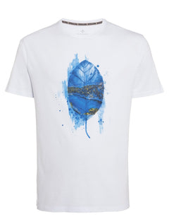 Camiseta Dudalina Masculina Regular Watercolor Leaf Branca