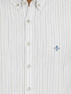 Camisa Dudalina Masculina Slim Slub Cotton Flame Listras Branca