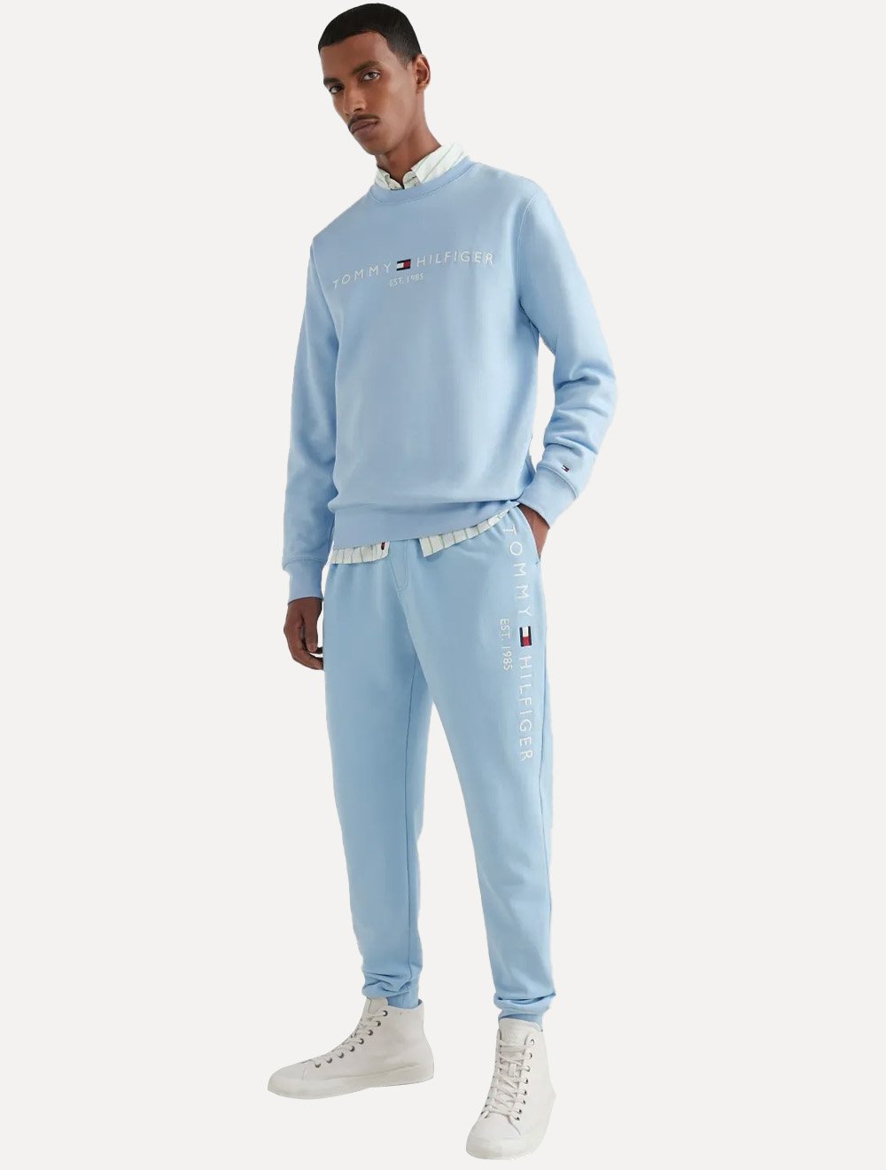 Moletom Tommy Hilfiger Masculino Fleece Logo Crewneck Azul Claro