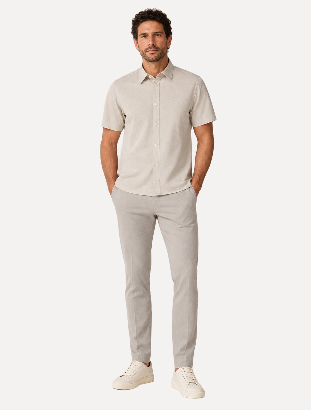 Camisa Aramis Masculina Manga Curta Slim Algodão Willis Areia