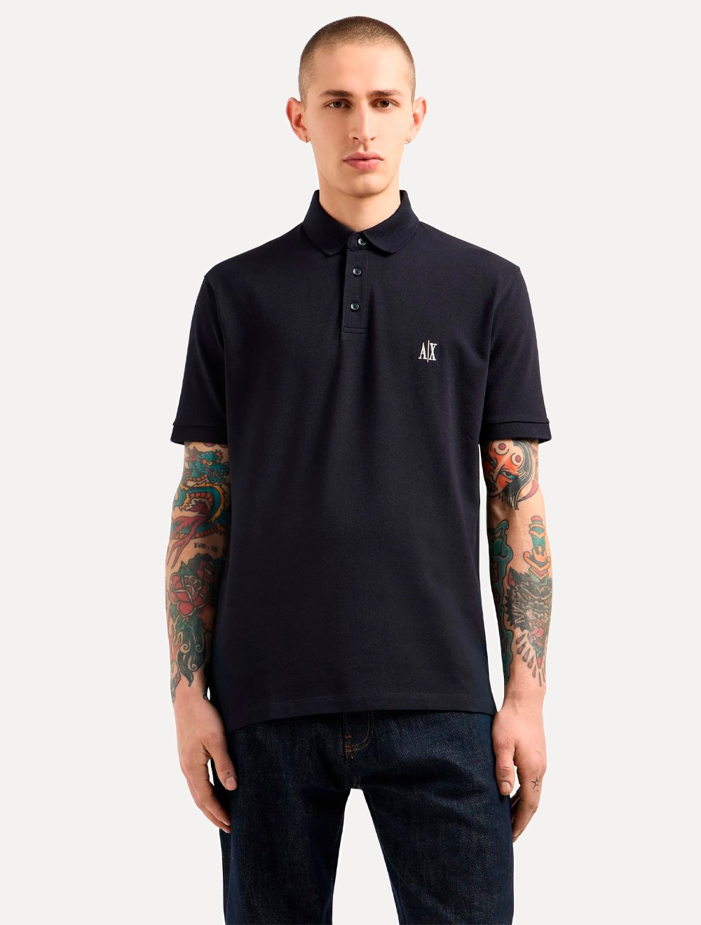 Polo Armani Exchange Masculina Regular Fit Logo Icon AX Azul Marinho 