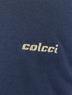 Camiseta Colcci Masculina V-Neck Logo Minimalista Azul Marinho