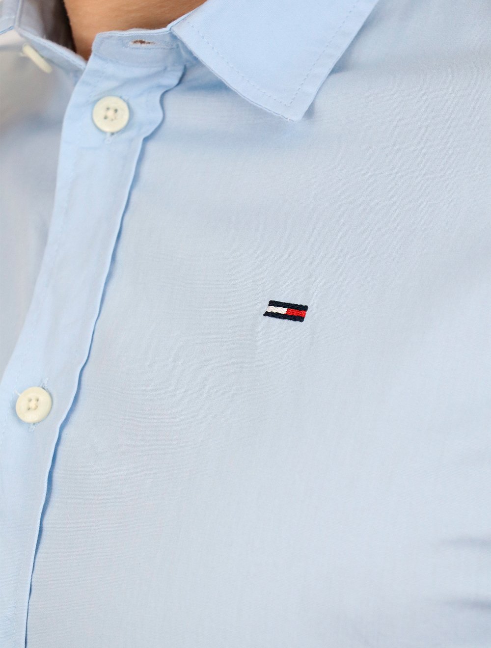 Camisa Tommy Jeans Masculina Slim Original Stretch Azul Claro