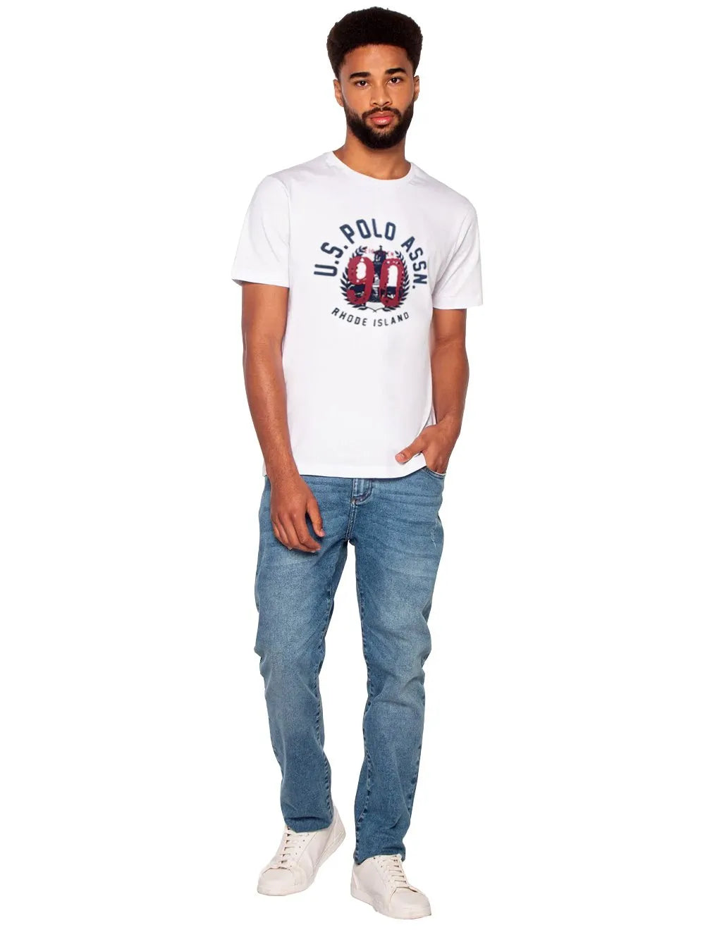 Camiseta U.S. Polo Assn Masculina Meia Malha Rhode Island Branca