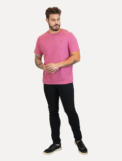 Camiseta Dudalina Masculina Essentials Modal Logo Rosa Médio
