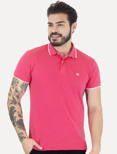 Polo Colcci Masculina Piquet Friso Logo Bordado Rosa