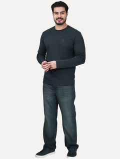 Camiseta K&J Masculina Manga Longa Premiun Suedine Egípcio Azul Marinho