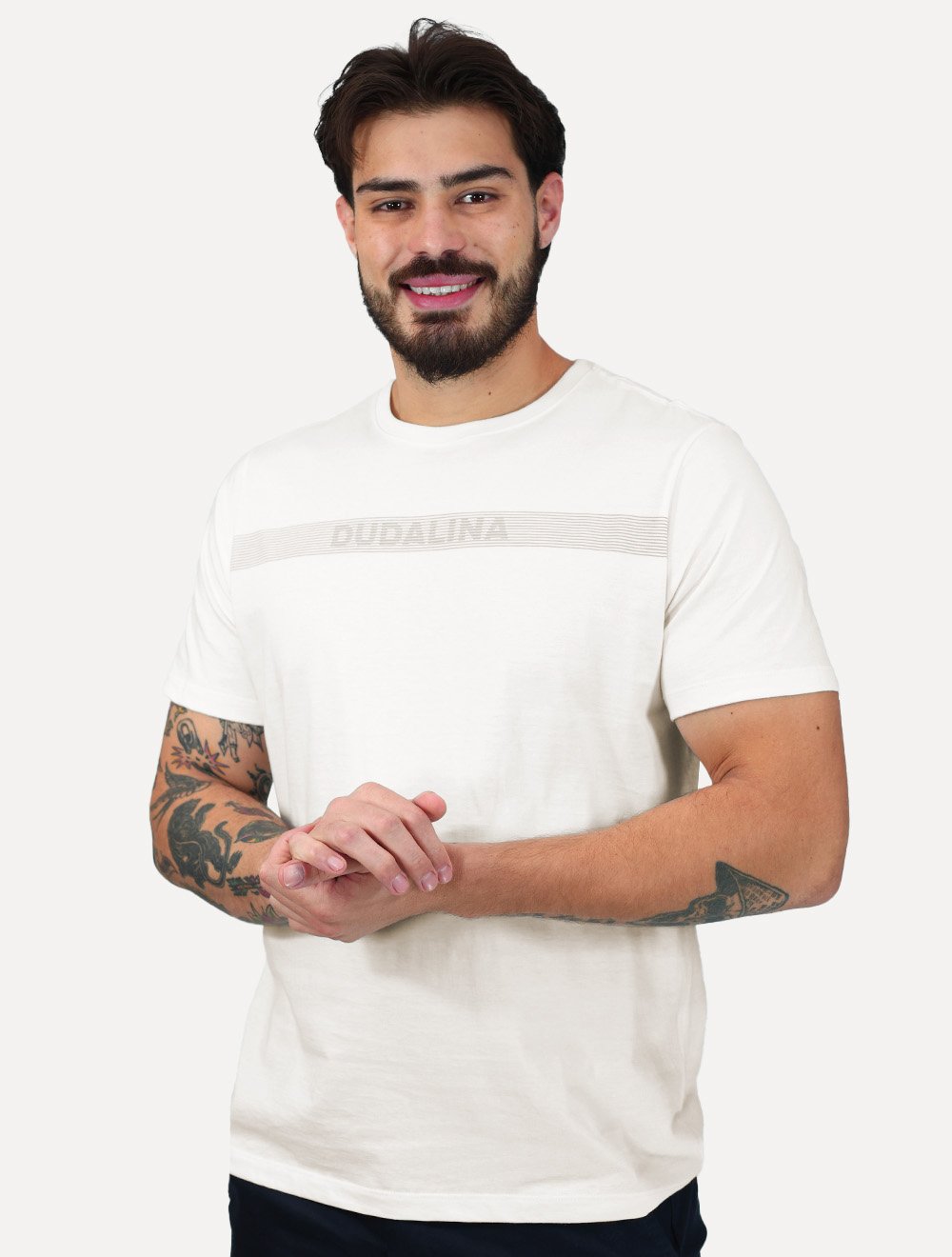 Camiseta Dudalina Masculina Essentials Stripe Center Off White