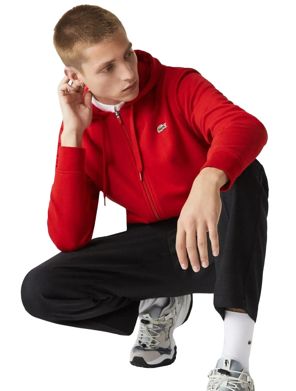 Moletom Lacoste Masculino Sport Fleece Hoodie Full Zip Vermelho