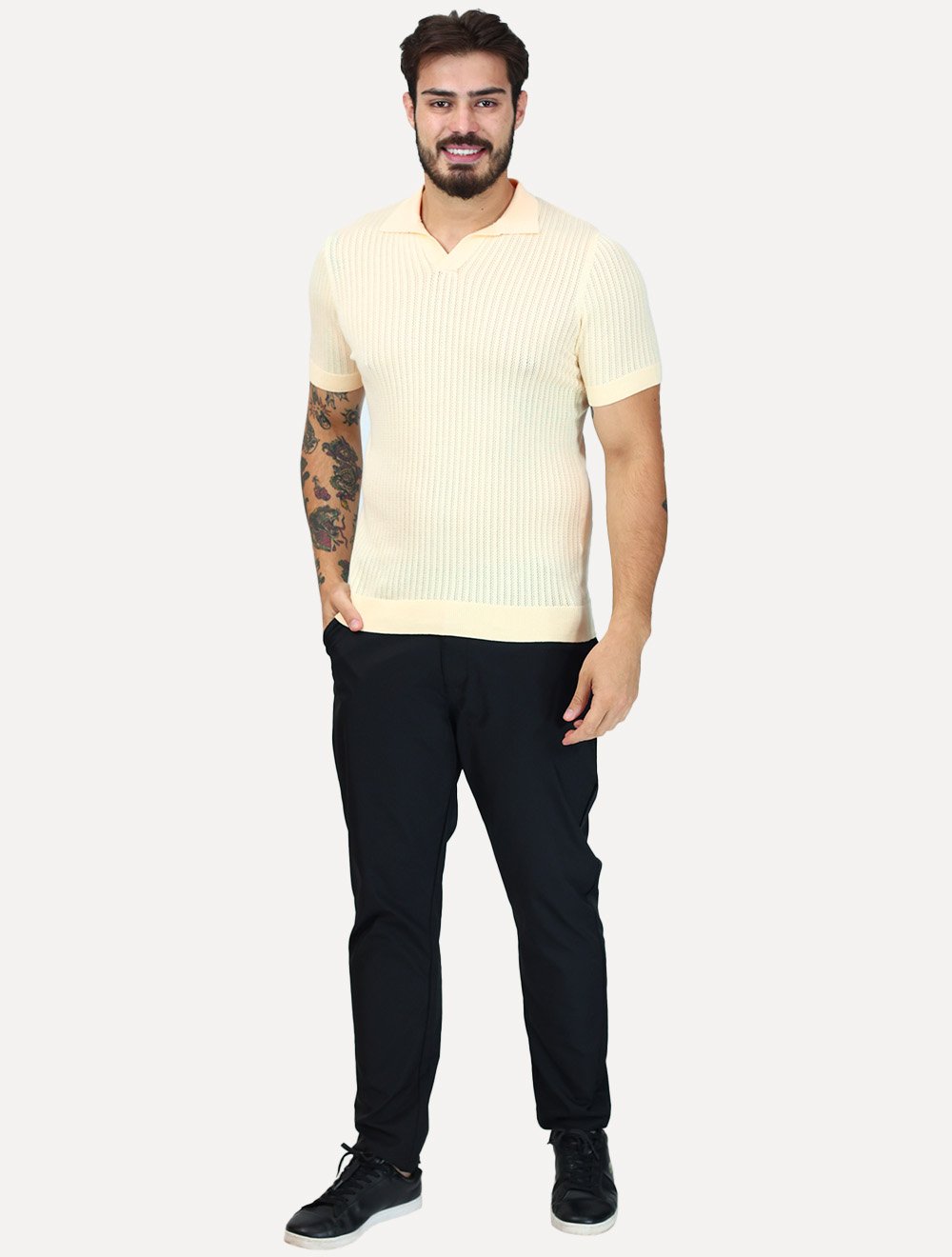 Tricô Dixen Manga Curta Gola Polo Off-White