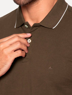 Polo Aramis Masculina Regular Piquet Off Friso Marrom Escuro