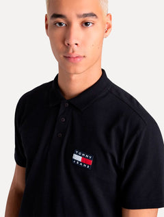 Polo Tommy Jeans Masculina Regular Classic Flag Badge Preta