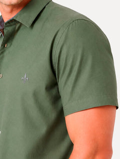 Camisa Dudalina Masculina Manga Curta Comfort Superfine Cotton Mono Logo Lisa Verde Claro