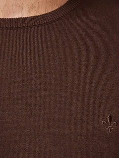Suéter Dudalina Masculino Tricot Crewneck Basico Marrom Escuro