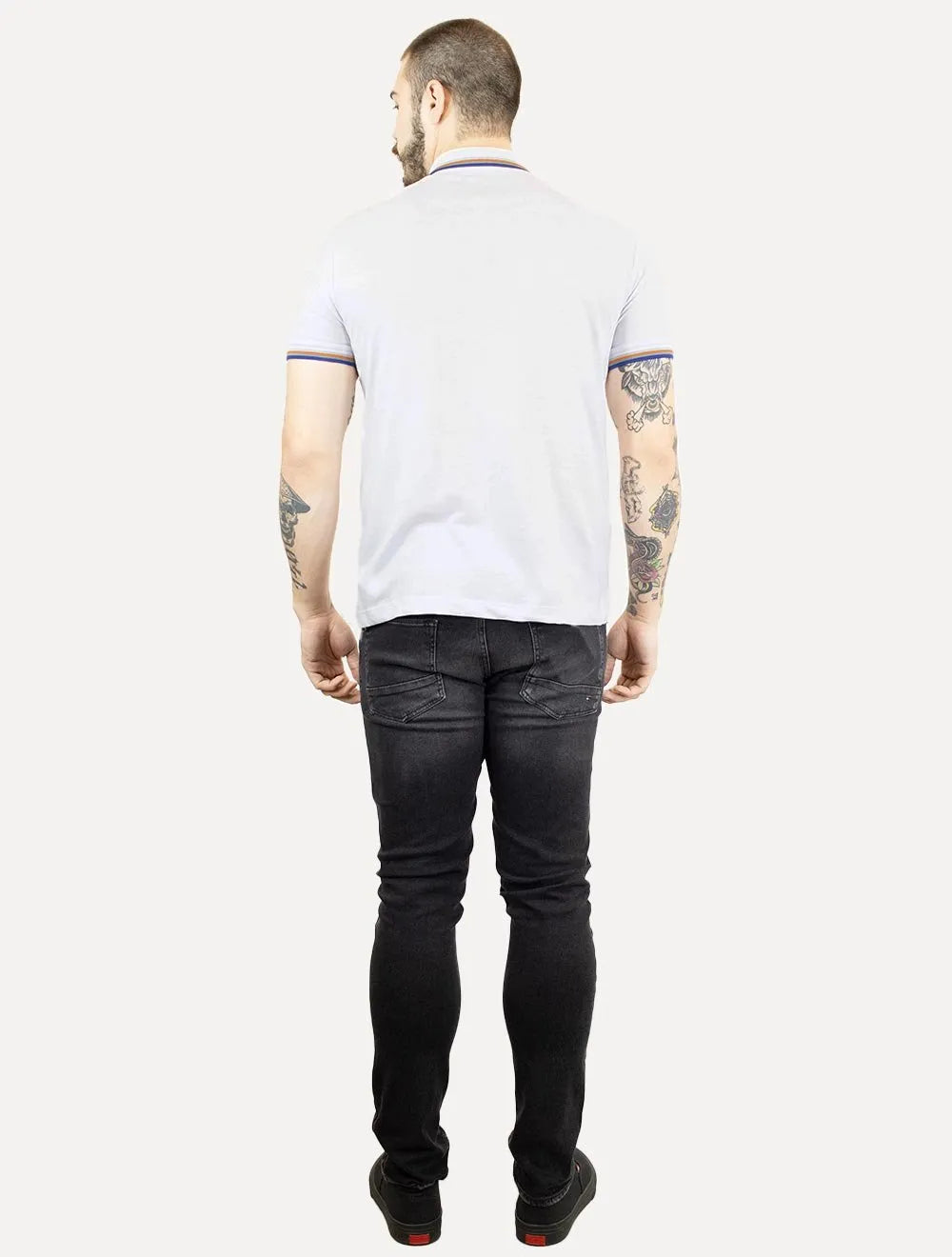 Polo Colcci Masculina Piquet Detalhe Listras Branca