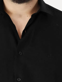 Camisa Dudalina Masculina Manga Curta Comfort Superfine Cotton Dark Logo Lisa Preta