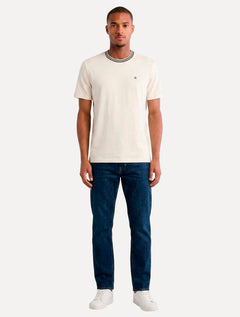 Camiseta Calvin Klein Masculina Cotton Friso Gola CK Logo Bordado Off White