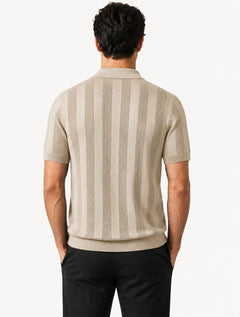 Polo Dixen Masculina Tricot Vertical Manga Curta Cáqui Médio