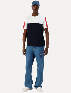 Camiseta Tommy Hilfiger Masculina Piquet Global Stripe Colourblock White Marinho