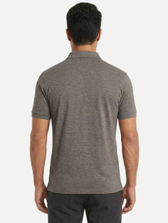 Polo Dudalina Masculina Malha Cotton Linho Listra Marrom Escuro