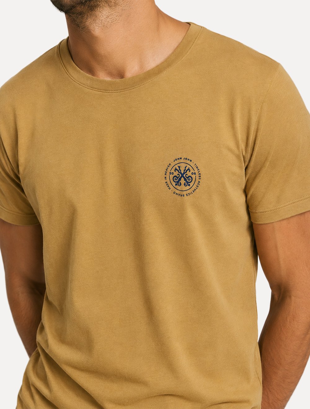 Camiseta John John Masculina Regular Fit Brand Circle Mostarda