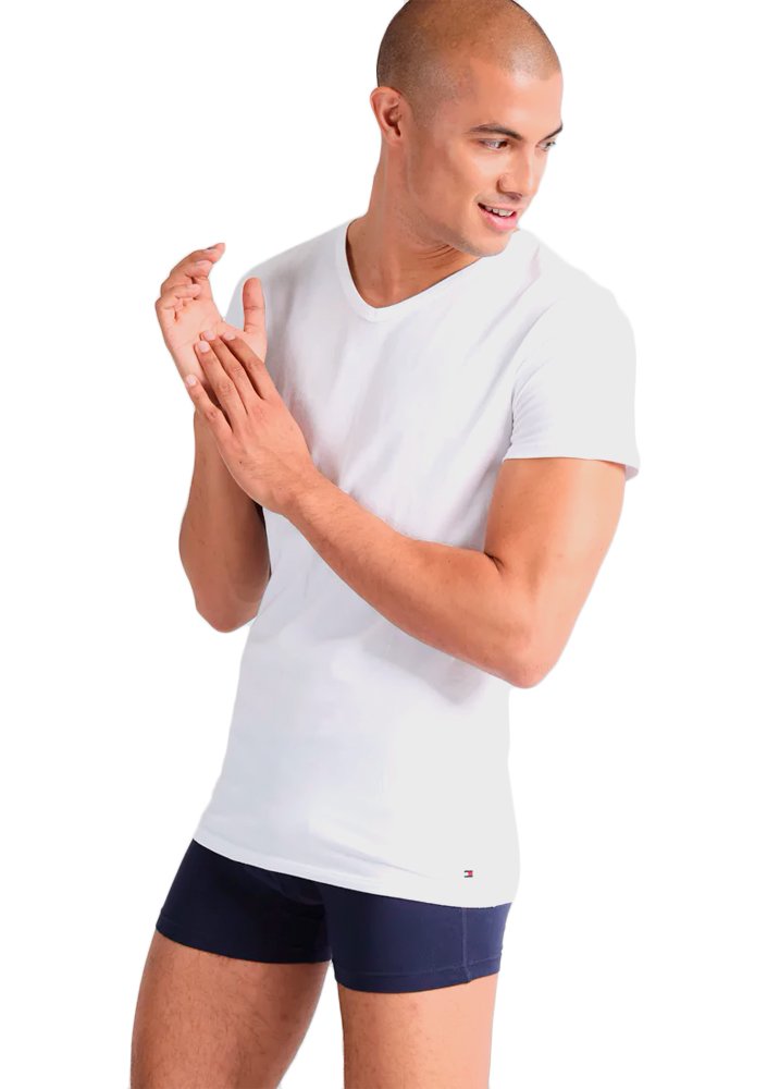 Camisetas Tommy Hilfiger Masculinas Classic V-Neck Brancas Pack 3UN