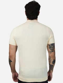 Polo Dixen Masculina Tricot Manga Curta Ziper Creme