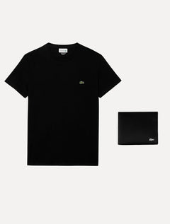 Kit Lacoste | Camiseta Jersey Pima Cotton e Carteira Couro Classic Billfold Noir Preta