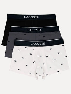 Cueca Lacoste Trunk Boxer Jersey Croco Print Branca Preta Cinza Pack 3UN