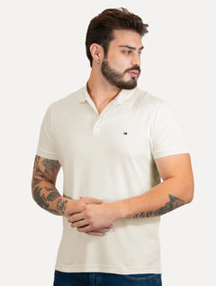 Polo Tommy Hilfiger Masculina Malha Liquid Cotton Essential Off-White